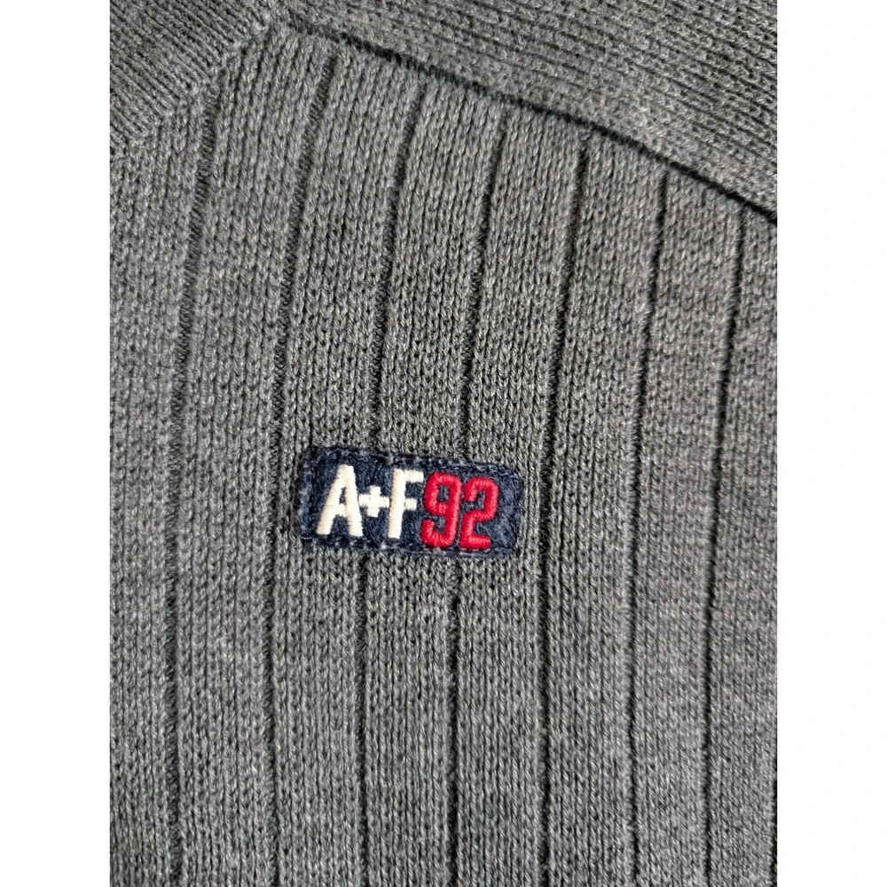 Vtg Abercrombie & Fitch Mens XL Gray Ribbed V-Neck Sweater 92 Logo Cotton Blend